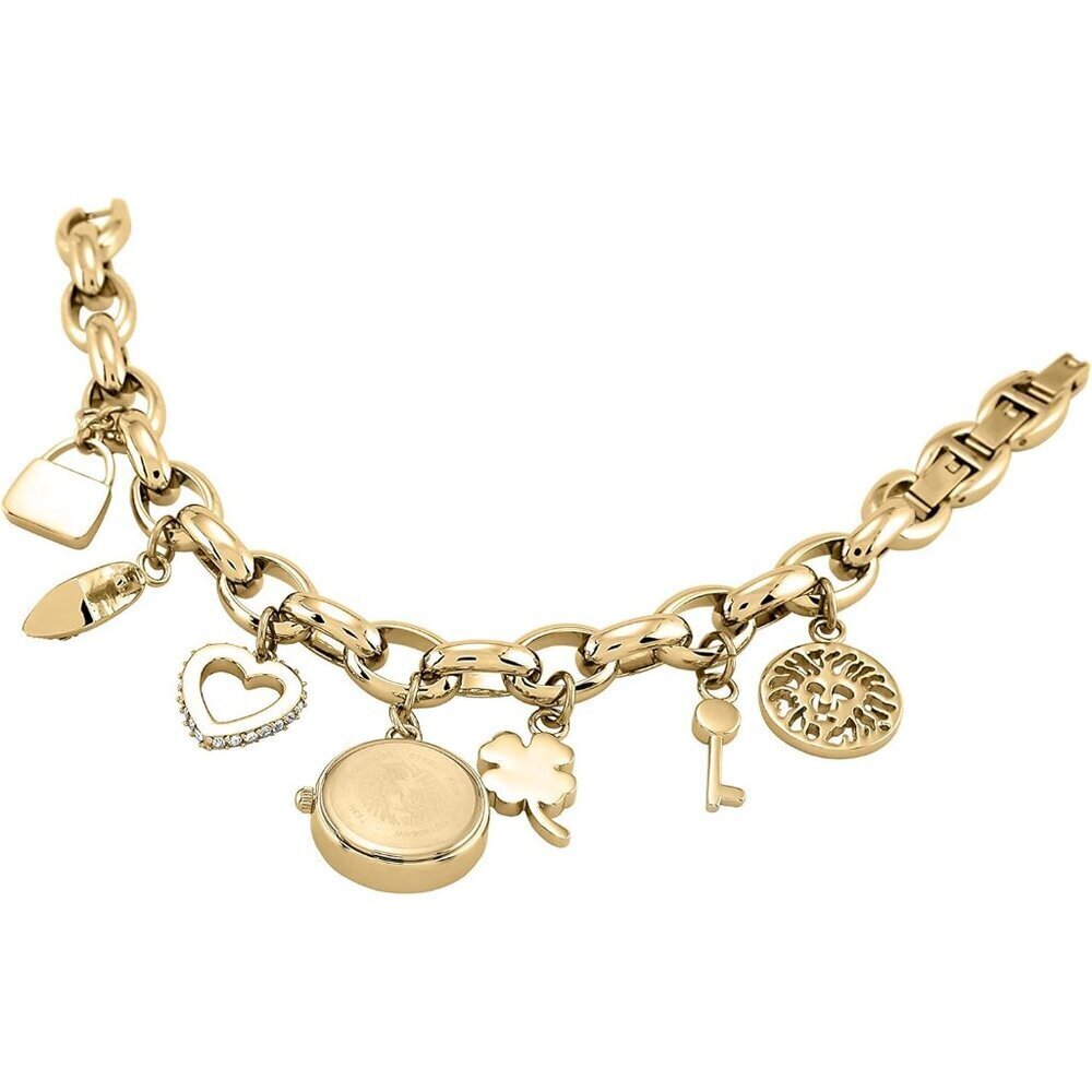 Women's Crystal Accented Gold-Tone Charm Bracelet Watch Elegant Jewelry - Picture 3 of 8